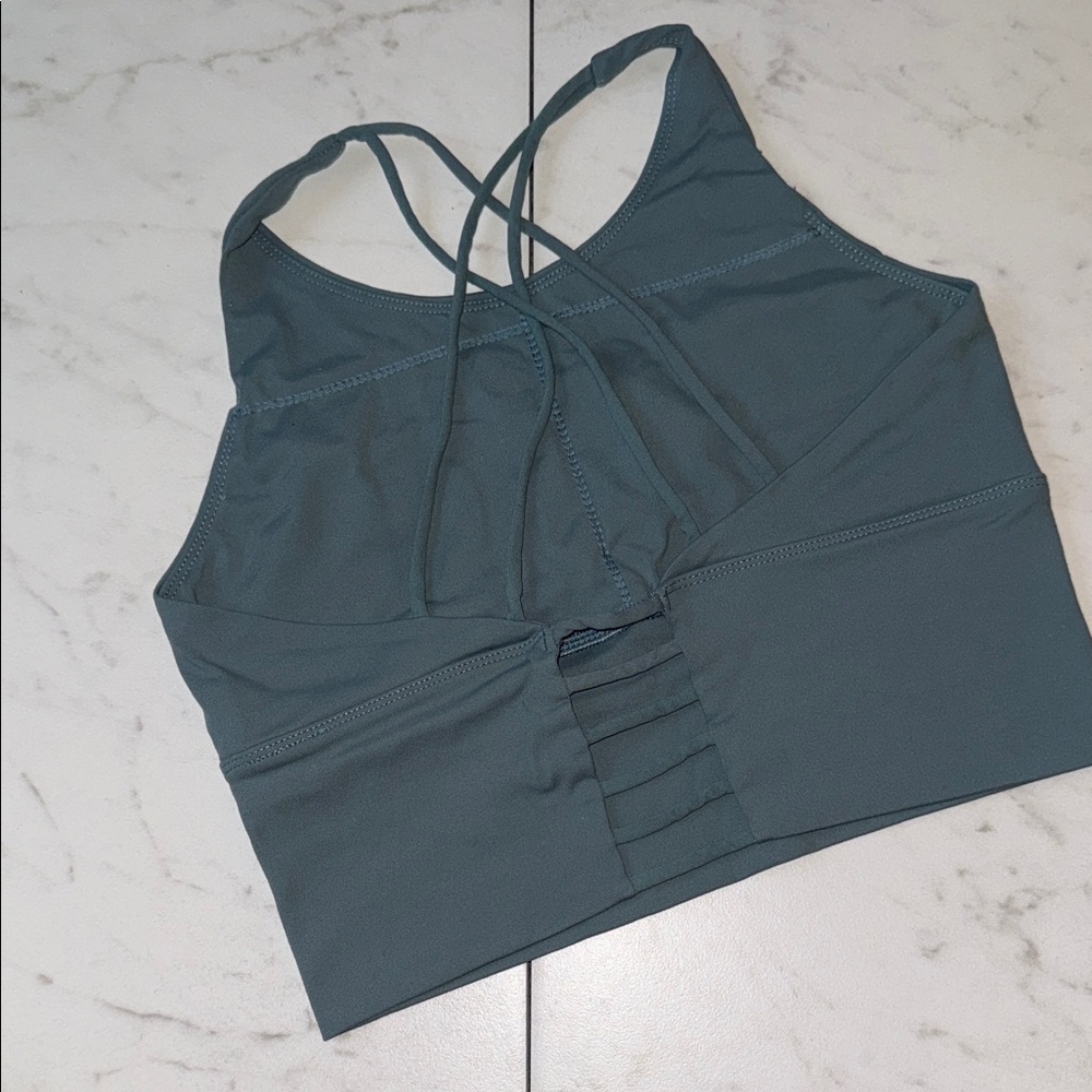 Longline strappy sports bra - steel blue - size medium